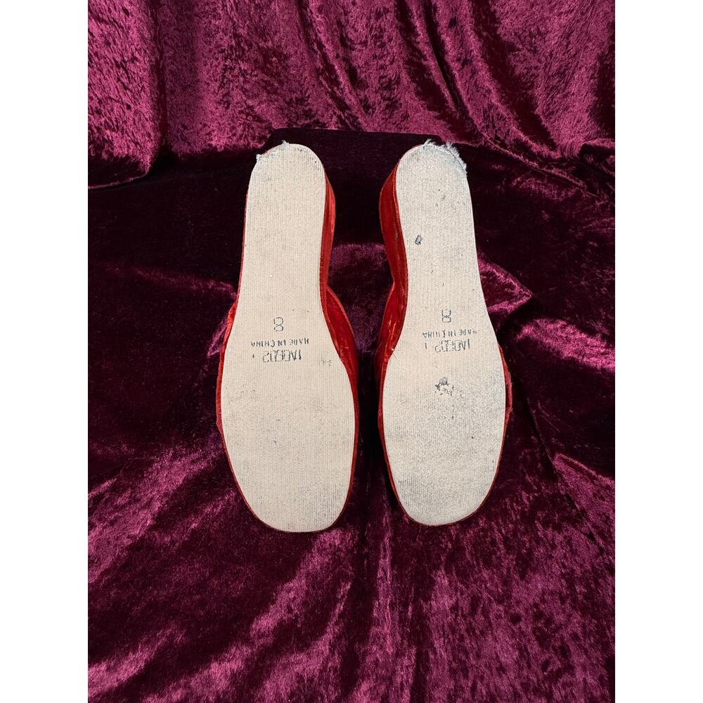 VTG Shoes 1950s Red Velvet Wedge Slippers Sequined Floral Bouquet Size 6.5 / 7 - Picture 5 of 8
